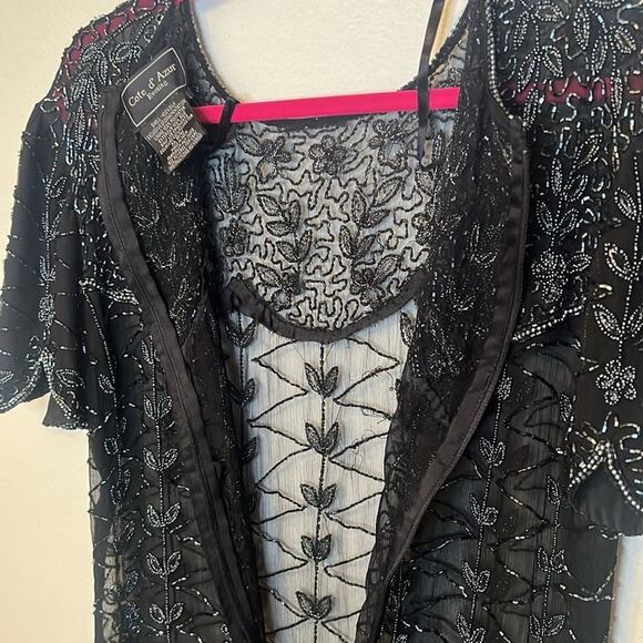 Cote D' Azur Evening Vintage Womens Beaded 100% Silk Sheer Blouse Large Black - Picture 9 of 10
